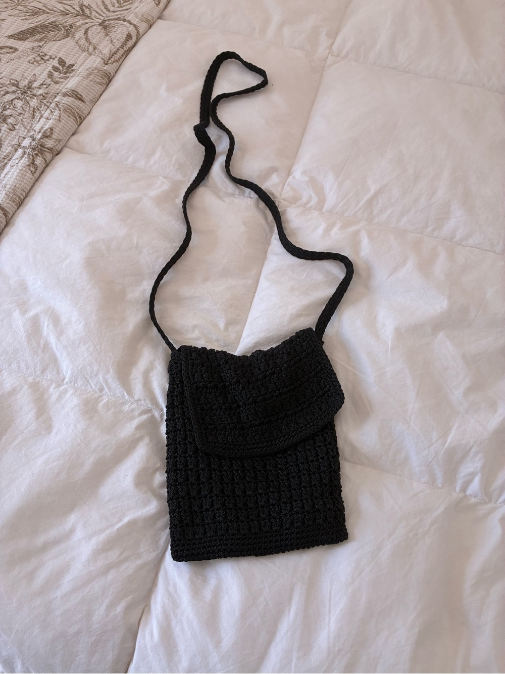 Black Crochet Crossbody Bag - Women